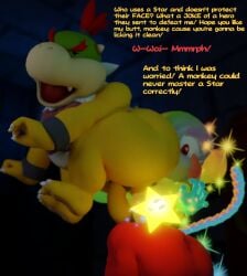 2boys 3d 3d_(artwork) ass bib big_ass big_butt bowser_jr. butt doommusk facesitting gay hi_res invisible invisible_male koopa lire_(doommusk) male male/male mario_(series) mario_bros mask monkey nintendo oc open_mouth penis primate red_hair rimming rimming_male star super_mario_bros. super_mario_galaxy super_mario_sunshine text thick_body thick_thighs turtle wide_hips yellow_body