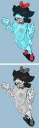 2d aqua_(deltarune) blue_body boobs clothed clothing colored deltarune deltarune_chapter_5 digital_art large_breasts monochrome multiple_images reaching_towards_viewer robe teeth tongue tongue_out undertale_(series) wet wet_body wet_clothes windstand young
