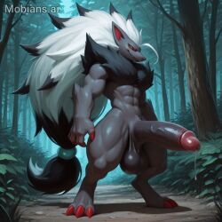 ai_generated huge_balls huge_cock male_zoroark solo tall_female white_hair zoroark