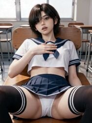 ai_generated evie_(stellar_blade) female masturbation panties realistic school_uniform schoolgirl short_hair stellar_blade:_blood_rain tagme tomboy tomboyish video
