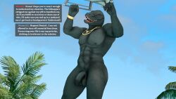 16:9 3d_(artwork) 4k abs absurd_res anthro balls cloud digital_media_(artwork) english_text epic_games flaccid fortnite genitals gliding hi_res jewelry komodo_dragon lizard male meteorsmash monitor_lizard nude nude_anthro nude_male pecs penis red_eyes reptile scalie sky solo text thunder_(fortnite) widescreen