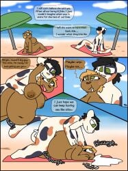 anthro areola beach belly big_belly big_breasts black_hair blonde_hair blush bodily_fluids breasts butt calico_cat cloud comic cuddling cum cum_from_mouth cum_in_ass cum_in_mouth cum_inflation cum_inside cum_spill cum_through cum_vomit dialated_pupils dialogue digital_media_(artwork) domestic_cat duo english_description english_text excessive_cum excessive_genital_fluids eyebrows eyeliner felid feline felis female freckles fur furniture genital_fluids green_eyes green_parasol hair heart_eyes heart_symbol hi_res holding_another holding_back holding_cheek huge_belly huge_breasts inflation lagomorph lemmy_(sapphinarose) lewd_can looking_at_another looking_pleasured lying_on_towel makeup male male/female mammal mountain nudist onomatopoeia open_mouth outside outside_panel outside_sex paprika_(sapphinarose) parasol penetration penile penile_penetration pika red_towel sand sea sex sex_in_water sex_on_the_beach short_tail shortstack shortstack_female sitting size_difference sky sound_effects standing standing_sex tagme tail text towel vomitin water