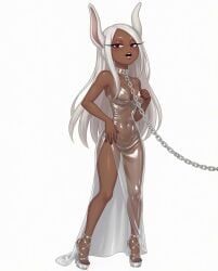 collar elegant_dress heels latex long_dress long_hair mirko miruko mp4 my_hero_academia no_background red_eyes rumi_usagiyama shiny_dress smile tagme tan_body tan_skin transparent transparent_clothing transparent_latex video white_hair