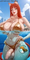 1futa ai_generated big_balls big_boobs big_breasts big_butt big_penis big_thighs bikini bikini_bottom bikini_top cat_ears cat_girl cat_tail catgirl dickgirl futa futa_focus futa_only futanari green_eyes hi_res high_quality high_resolution highres huge_breasts ia_generated melusina more_at_source original original_character panties panties_aside pool poolside red_hair red_lipstick small_waist solo solo_dickgirl solo_futa wide_hips