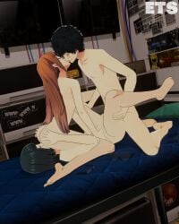bed bedroom bedroom_sex black_hair blushing brown_eyes eating_pussy eulathighstraps kissing mother_and_daughter mother_and_daughters_boyfriend mouth_open naked naked_female naked_male nude nude_female nude_male orange_hair persona persona_5 ren_amamiya sakura_futaba threesome vaginal_penetration vaginal_sex wakaba_ishiki ych_commission