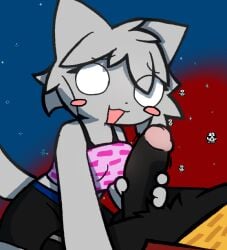 1girl1futa anthro blushing bra_strap breasts cat_girl handjob lolcat_(species) masturbating_other pants_down pursuitcore roblox roblox_game