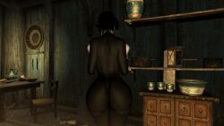 3d big_ass big_breasts black_hair dark_elf darkina_(skibidoa) earrings fat_ass huge_ass nipple_bulge seductive skin_tight skyrim solo solo_female thick_thighs voluptuous