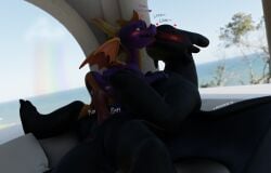 3d_(artwork) activision anal anal_penetration anus balls black_body black_scales blender_(artwork) bodypaint butt digital_media_(artwork) dragon dreamworks duo european_mythology feral fury_(httyd) genitals hi_res horn how_to_train_your_dragon lewdview lgbt_pride lgbt_pride_month licking male male/male membrane_(anatomy) membranous_wings microsoft mythological_creature mythological_scalie mythology night_fury painted_butt penetration penile penile_penetration penis penis_in_ass purple_body purple_scales scales scalie size_difference spyro spyro_reignited_trilogy spyro_the_dragon tail tail_aside tongue tongue_out toothless western_dragon wings xbox_game_studios