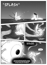 absurd_res ambiguous_gender anthro black_and_white blood bodily_fluids canid canine comic dialogue duo eldritch_abomination english_text fox glowing glowing_body gore healing hi_res kif_yppreah kifyun2 male mammal monochrome nude severed_body_part severed_head speech_bubble text vesuvius_(undying_void)