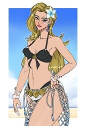 1girls bikini blonde_hair cleavage dagger_(coastal_couple) dagger_(marvel) dagger_(marvel_rivals) darrell_arts female female_only marvel marvel_rivals swimsuit thick_thighs
