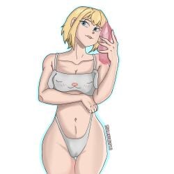 alexurds alien_girl blonde_female blonde_hair blue_eyes bunny_costume cartoon_network dc_comics kara_zor-el kryptonian kryptonite lingerie my_adventures_with_superman png selfie_pose sexy_pose smiling_female supergirl tits vagina x_username