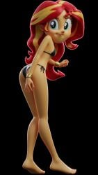 3d 3d_render ai_assisted barefoot bikini bikini_bottom bikini_top black_bikini equestria_girls feet friendship_is_magic from_behind looking_at_viewer my_little_pony sunset_shimmer sunset_shimmer_(eg) sunset_shimmer_(human)