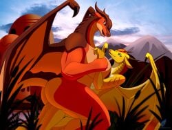 4:3 absurd_res anthro anthro_on_anthro anthro_penetrated anthro_penetrating anthro_penetrating_anthro anthrofied big_breasts big_butt blueondrive breasts brown_eyes butt clay_(wof) cowgirl_position crossgender dragon duo female female_penetrated from_front_position ftm_crossgender gold_scales green_eyes hand_on_breast hi_res holding_wrist lying lying_on_ground male male/female male_penetrating male_penetrating_female mountain mtf_crossgender mudwing_(wof) muscular muscular_anthro muscular_female mythological_creature mythological_scalie mythology on_back on_bottom on_ground on_top orange_body orange_scales penetration sandwing_(wof) scales scalie sex skinny skinny_anthro skinny_male sunny_(wof) swamp thick_thighs wings wings_of_fire
