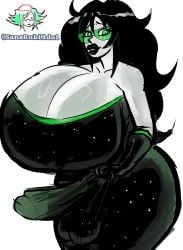 1girls boobs_bigger_than_head boobs_bigger_than_torso bulge bulge_under_clothes dickgirl dress futanari homestuck huge_balls huge_cock jade_harley sansrubildo self_upload tagme