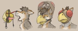 anthro blindfold canid canine collar dildo dildo_insertion falconry_hood gag hi_res hood male mammal muzzle_(object) nasal_tube sex_toy sex_toy_insertion snickersthecat solo