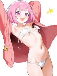 1girls bikini breasts eyepatch_bikini ootori_emu pink_eyes pink_hair project_sekai shenqi_xiaohuang solo