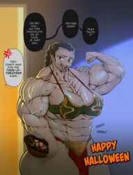 abs anon8919 biceps big_muscles braid brown_hair cosplay extreme_muscles female flexing halloween looking_at_viewer metal_bikini muscles muscular muscular_female pose slave_leia_(cosplay) smile solo star_wars text thong veins veiny_muscles