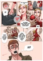 1girls 2boys breasts comic death decapitation dialogue female grabbing_bulge groping_breasts human human_death john_connor male male_death muscular_male robot_girl shocked_expression t-x tagme terminator tora_tora