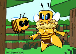 animal_humanoid anthro arthropod arthropod_humanoid bee bee_(minecraft) bee_humanoid belly big_breasts blush breasts duo female humanoid hymenopteran hymenopteran_humanoid insect_humanoid insects microsoft minecraft mojang neck_tuft slightly_chubby small_wings solo_focus thatguynamedjoe toony tuft video_games wings xbox_game_studios