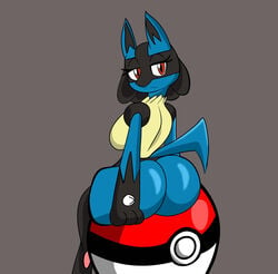 1girls ass big_ass big_breasts breasts female fur furry lucario nintendo pokeball pokemon pokemon_(species) solo someth1ngoranother tagme