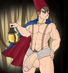 big_balls big_muscles big_pecs big_penis cape cartoon_network flaccid gay hyper_penis male male_only over_the_garden_wall veiny_penis wirt_(otgw)