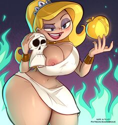 1boy 1boy1girl 1girls 5_fingers apple_of_discord big_ass big_breasts big_butt big_hips big_thighs blonde_hair blue_eyes caiman2 cartoon_network cleavage curvy curvy_female emmabrave eris_(billy_and_mandy) female female_focus golden_apple green_fire grim_(billy_and_mandy) hourglass_figure huge_ass huge_breasts huge_butt huge_hips huge_thighs male nipple_slip one_nipple_out small_waist standing the_grim_adventures_of_billy_and_mandy thick_thighs thunder_thighs tooth_gap voluptuous wide_hips