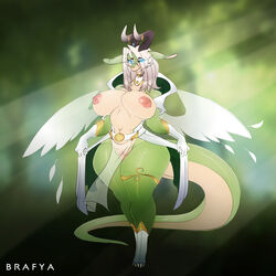 1girls anthro areola battle_franky big_areola big_breasts big_nipples blue_eyes breasts clothed clothing dragon female female_only genitals green_body hair hips horns nipples partially_clothed perky_breasts plump_labia pubes puffy_areola pussy simple_background solo solo_female tail thick_thighs thighs two_tone_body white_hair wide_hips wings