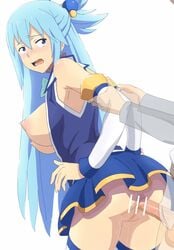 1boy 1boy1girl 1girls akinoya animated animated_gif aqua_(konosuba) areola areolae armpit arms_behind_back asian_male ass bar_censor big_ass big_breasts blue_eyes blue_hair blue_skirt bouncing_breasts breasts censored closed_eyes clothed_sex clothing from_behind from_behind_position grabbing_arms hair_ornament horny_female huge_breasts jiggle kono_subarashii_sekai_ni_shukufuku_wo! large_ass large_breasts large_penis long_hair looking_back nipples no_panties penis penis_in_pussy pussy pussy_juice pussy_juice_drip satou_kazuma skirt skirt_up stockings tagme thick_thighs thighs thrusting white_background