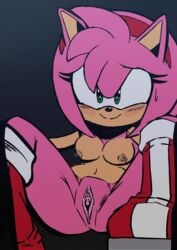 amy_rose anthro blush boots_only breasts clitoris female female_only kinkybird looking_at_viewer pink_fur pink_hair pussy smile solo sonic_(series) spread_legs sweatdrop