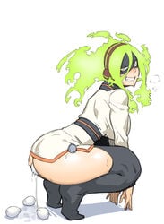 1girls anal_insertion ass big_breasts bottomless breasts burnin_(my_hero_academia) dyun egg_laying eye_contact female flame_hair kamiji_moe large_breasts looking_at_viewer moe_kamiji my_hero_academia squatting thick_thighs thighhighs thighs white_background yellow_eyes