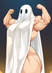 bedsheet_ghost biceps breasts busty casual costume female flexing ghost ghost_girl halloween halloween_costume human large_breasts muscles musctonk muscular_female pose solo