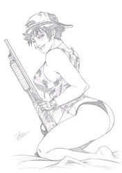 1girls alluring ass breasts daniele_torres domino_(marvel) female female_focus female_only fingerless_gloves gloves hat looking_at_viewer marvel marvel_comics naughty_face neena_thurman rifle seductive_look seductive_smile short_hair sketch smirk smirking_at_viewer solo solo_female thighs underwear voluptuous x-force x-men