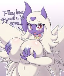 1girls 2021 absol anthro big_breasts blush breast_expansion collar female furry looking_at_viewer nintendo nipples pokémon_(species) pokemon pokemon_(species) presenting presenting_breasts snackbunnii tagme text