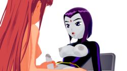 3d breasts breasts_out butts69420 dc dc_comics futa_with_female futanari handjob hi_res highres illusion_soft koikatsu koriand'r penis rachel_roth raven_(dc) starfire teen_titans topless transparent_background