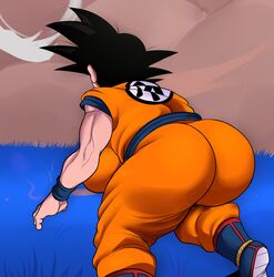 1girls ass bent_over big_ass big_breasts black_hair breasts detnox dragon_ball dragon_ball_super dragon_ball_super_super_hero dragon_ball_z female female_goku female_saiyan fully_clothed genderswap_(mtf) large_ass large_breasts rule_63 saiyan son_goku spiky_hair