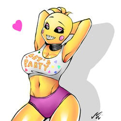 female five_nights_at_freddy's five_nights_at_freddy's_2 fnaf heart-shaped_pupils maimeetung seductive toy_chica_(fnaf) white_background