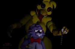 2girls 3d bonnie_(fnaf) five_nights_at_freddy's flashlight fnaf kemmanen monster nightmare_chica_(fnaf) yuri