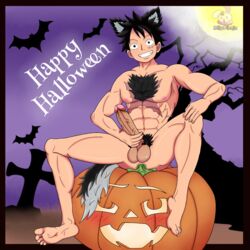 1boy anal_penetration bats big_penis billydibuja chest_tuft cosplay dead_tree erection facial_scar full_body gravestone halloween halloween_costume holding_penis huge_cock improvised_dildo jack-o'-lantern looking_at_viewer male_only monkey_d_luffy multicolored_tail nude_male one_piece pubic_hair pumpkin scars sitting sitting_on_dildo smile solo solo_male spread_legs tail veiny_penis wolf_ears