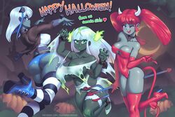 3girls ass big_ass big_breasts breasts cleavage female female_only halloween large_breasts nintendo_switch playstation supersatanson xbox_one xbox_one-tan