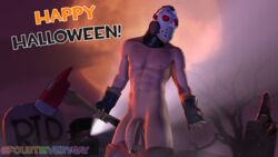 1boy abs axe fourtisverygay gloves graveyard halloween latex mask nude pyro solo solo_male team_fortress_2 weapon