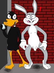 ! 3:4 anatid anseriform anthro avian balls bird black_body black_feathers black_penis blush bodily_fluids bugs_bunny caught cellphone clear_urine daffy_duck duck duo feathers flaccid foreskin fur genital_fluids genitals grey_body grey_ears grey_fur grey_penis hi_res humanoid_genitalia humanoid_penis illegaleel lagomorph leporid looney_tunes male male/male mammal pee peeing penis phone pink_nose public public_nudity public_urination puddle rabbit soft_feathers surprised_expression urinating urinating_male urine urine_on_ground urine_pool urine_stream warner_brothers watersports white_body white_fur white_inner_ear