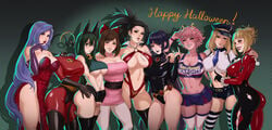 6+girls 9girls armwear black_hair black_sclera blonde_hair blossom_(cosplay) blue_eyes blue_hair bodysuit breasts brown_hair camie_utsushimi cartoon_network center_opening cheerleader_uniform cleavage cosplay crop_top crossover crossover_cosplay dandon_fuga dc disney dress female female_only goth green_hair hagakure_tooru_(invisible) halloween hanna-barbera harley_quinn_(cosplay) himiko_toga human jessica_rabbit_(cosplay) juliet_starling_(cosplay) kyoka_jiro large_breasts legwear leotard lollipop_chainsaw long_hair midriff mina_ashido momo_yaoyorozu my_hero_academia nadia_fortune_(cosplay) navel nejire_hado ochako_uraraka pale_skin panty_&_stocking_with_garterbelt peace_sign pink_hair pink_skin pixar police_uniform policewoman powerpuff_girls purple_hair raven_(cosplay) red_dress shiketsu_high_school_cap short_hair short_shorts shounen_jump skin_tight skirt skullgirls smooth_skin stocking_anarchy_(cosplay) strapless strapless_dress suspender_shorts teen_titans the_incredibles tooru_hagakure tooru_hagakure_(invisible) tsuyu_asui underboob vampirella vampirella_(cosplay) violet_parr_(cosplay) who_framed_roger_rabbit yellow_eyes