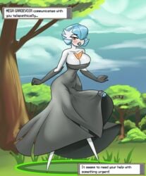 1futa 2019 big_breasts big_penis black_dress blue_hair breasts bursting_breasts cleavage clothed clothing detailed_background dialogue dress erect_penis erection forest futa_on_male futa_only futanari gameplay_mechanics gardevoir huge_cock humanoid humanoid_penis mega_gardevoir nightpickle nintendo outdoors outside pale-skinned_futanari penis pokémon_(species) pokemon pokemon_(species) pokemon_rse seductive shiny_gardevoir shiny_pokemon solo standing talking_to_viewer tenting uncut wide_hips