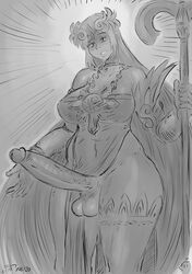 1futa 2020 balls big_balls big_breasts breasts cleavage clothed clothing dated erection futa_only futanari huge_cock human kid_icarus kid_icarus_uprising long_hair monotreme mostly_clothed nintendo palutena penis sketch solo squatting staff thick_thighs thighhighs very_long_hair videajames wide_hips