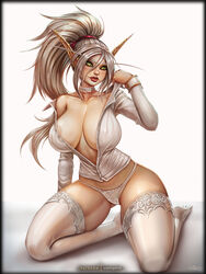 1girls big_breasts blood_elf breasts female female_only large_breasts lingerie looking_at_viewer panties solo thighhighs vempire world_of_warcraft