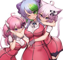 3girls big_ass big_butt biting biting_arm breasts cat_ears cat_tail catgirl demon demon_horns demon_tail devil dress female female_only flat_chest froot gray_hair green_eyes horn horns huge_breasts ironmouse kaptivate large_breasts nyatasha_nyanners petite pink_eyes pink_hair purple_eyes short_hair silver_hair thick_thighs thighhighs twintails virtual_youtuber vshojo wide_hips yuri