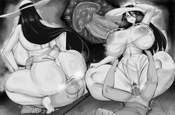 1boy 1girls amazon_position areolae ass balls big_ass big_breasts big_butt black_and_white blush breasts cervical_penetration erovsaaaka female female_on_top femdom greyscale halloween hasshaku-sama hat huge_breasts japanese_mythology large_ass large_breasts larger_female looking_down monochrome nipples pubic_hair sex size_difference testicles thick_ass thick_thighs thighs vaginal_penetration vaginal_sex x-ray