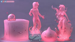 breasts colored_skin dragon_quest female gelatinous_cube goo_girl large_breasts long_hair monster_girl nipples nude nuruchan_(nurutako) nurutako original original_character penis pink_hair pink_skin see-through simple_background slime slime_boy slime_monster tentacle tentacle_monster transparent_tentacles uncircumcised vagina