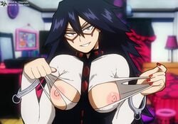 1girls areolae big_breasts big_nipples black_hair breasts female female_only hair_between_eyes handcuffs hero_outfit_(mha) long_hair looking_at_viewer midnight_(my_hero_academia) my_hero_academia naked nemuri_kayama nipples nude nude_female red_nails seductive_look seductive_smile shoganight smile solo solo_female space-panda