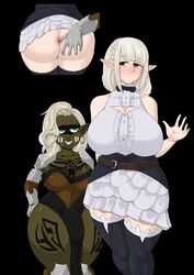 1futa 1girls alycia_muze big_ass big_breasts big_penis breasts bulge cigar clothed clothing dickgirl/dickgirl duo elf elf_futanari female femsub flaccid futadom futanari futanyanri goblin goblin_futanari groping humanoid interspecies larger_female light-skinned_female light_skin mostly_clothed no_panties pale_skin penis_under_clothes shortstack small_dom_big_sub smaller_futanari smoking spread_anus spreading standing thighhighs thunderthighs yuri_yamamoto